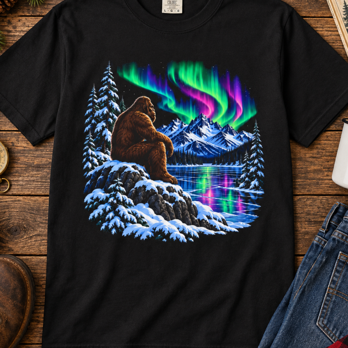 bigfoot Under Northern Lights T-Shirt