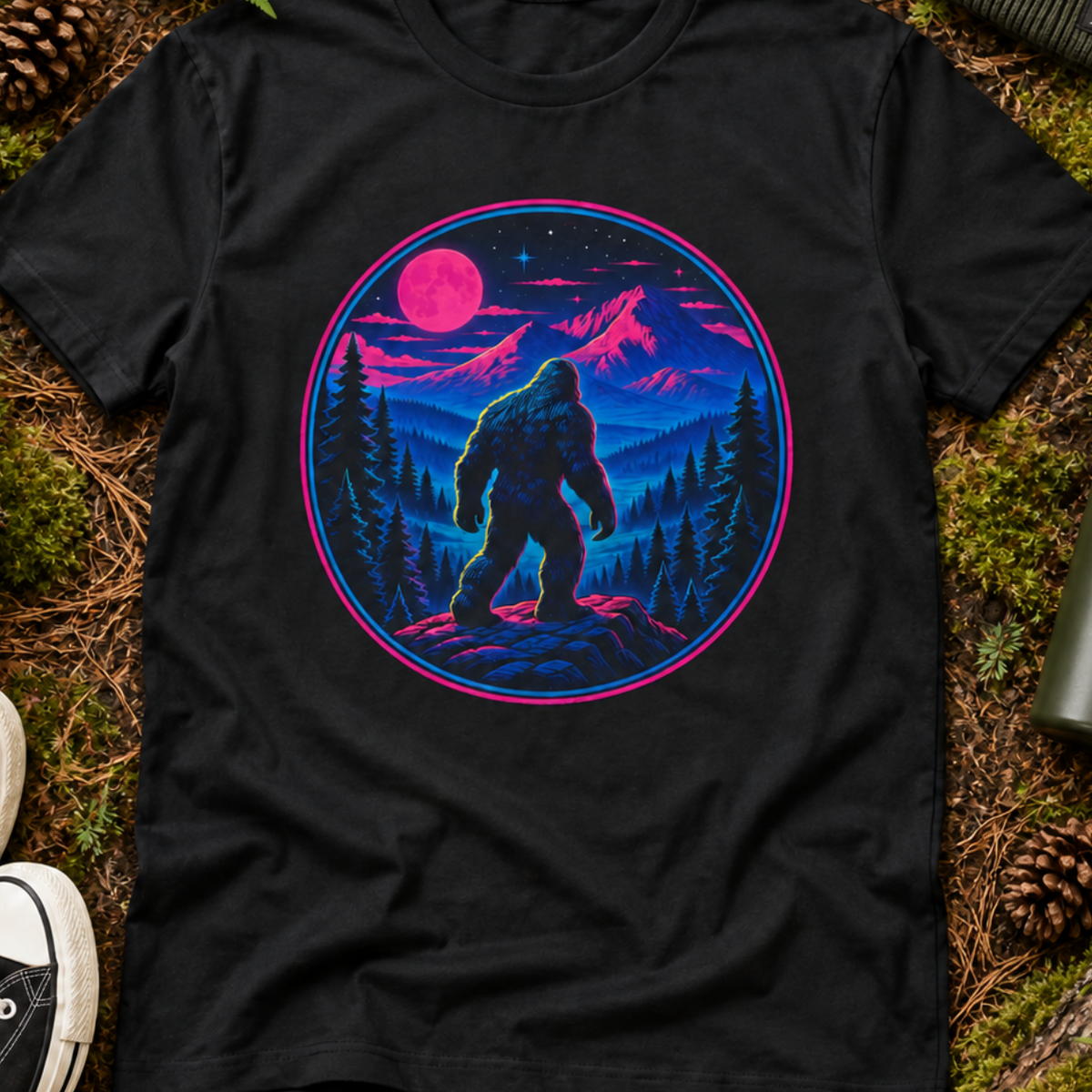 Bigfoot Neon Night Forest T-Shirt