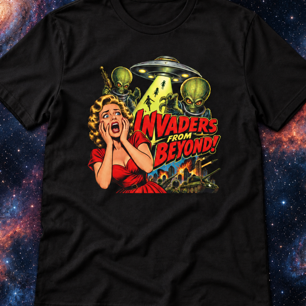 Invaders From Beyond T-Shirt — Retro Alien Sci‑Fi Graphic Tee