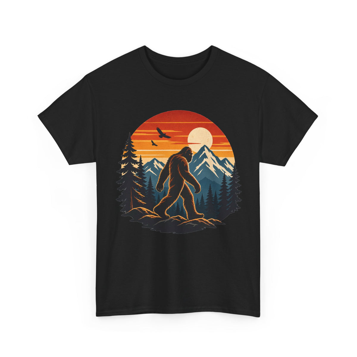 Bigfoot Mountain Sunset T-Shirt | Sasquatch Camping Retro Nature Tee