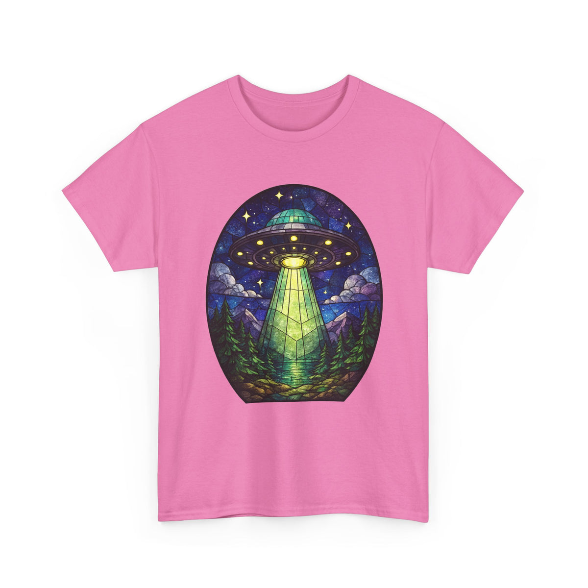 UFO Stained glass Shirt | Alien Spaceship Beam Woodland Night