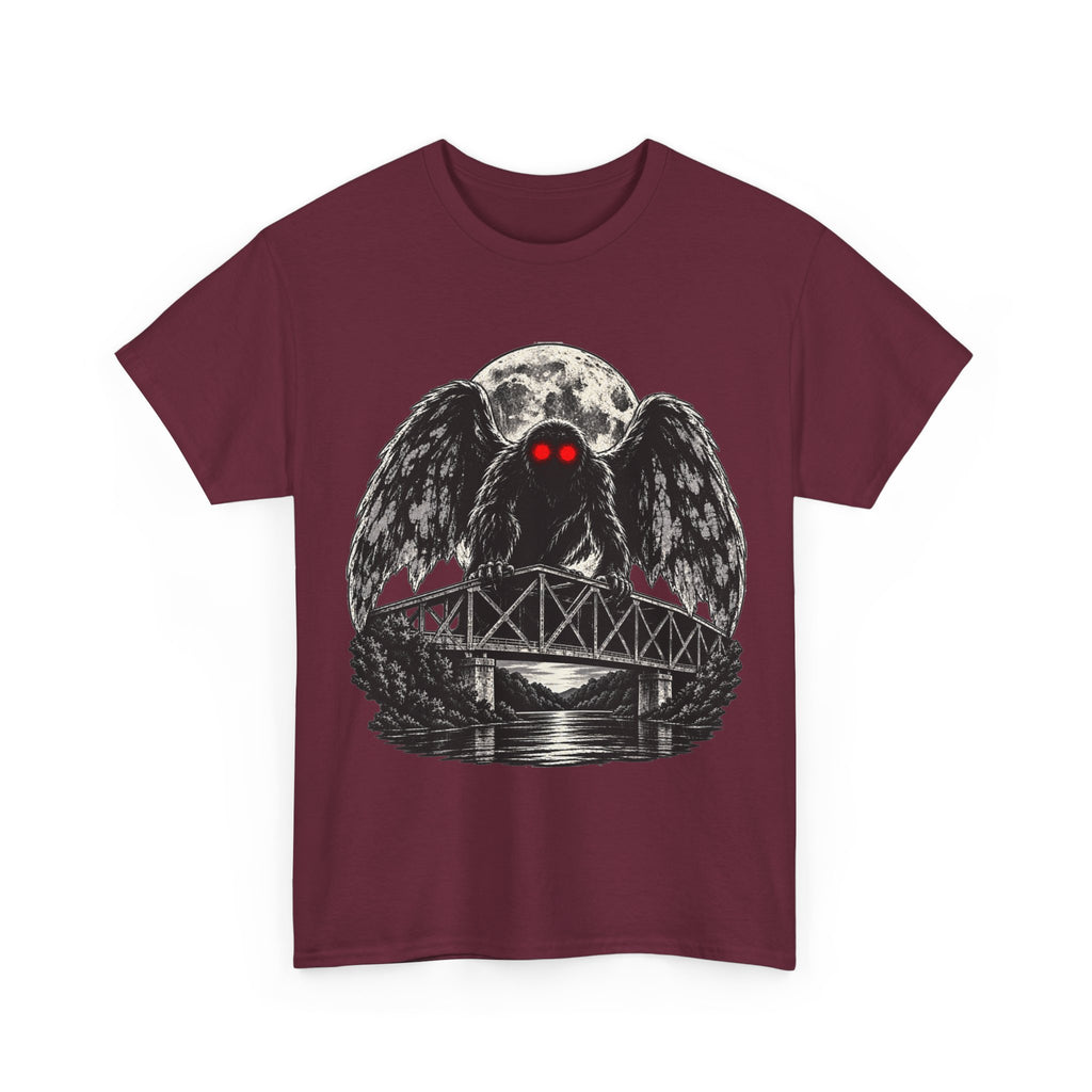 Mothman Bridge Graphic Tee — Red-Eyed Cryptid Illustration T-Shirt