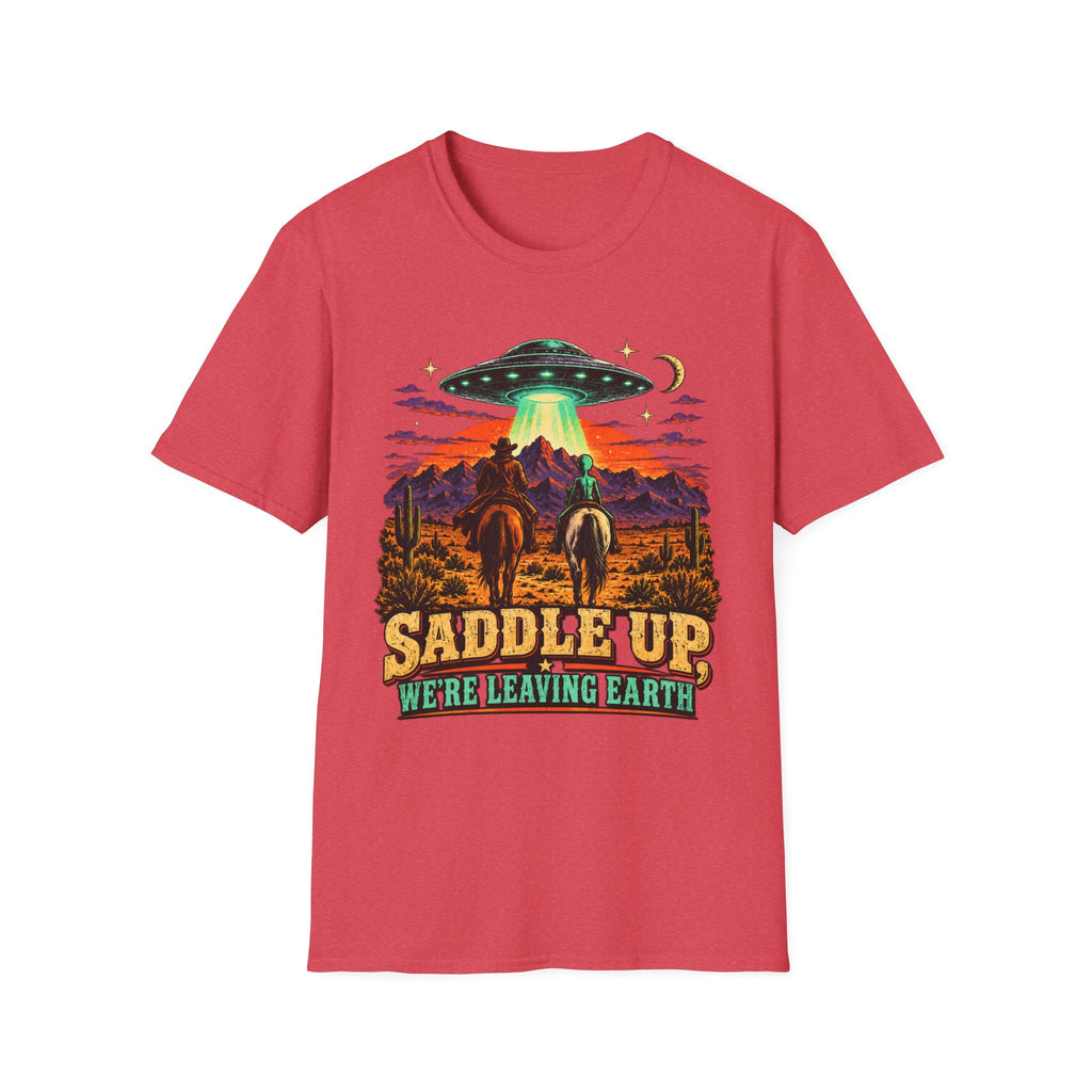 “Saddle Up We’re Leaving Earth” Retro Western Alien Tee