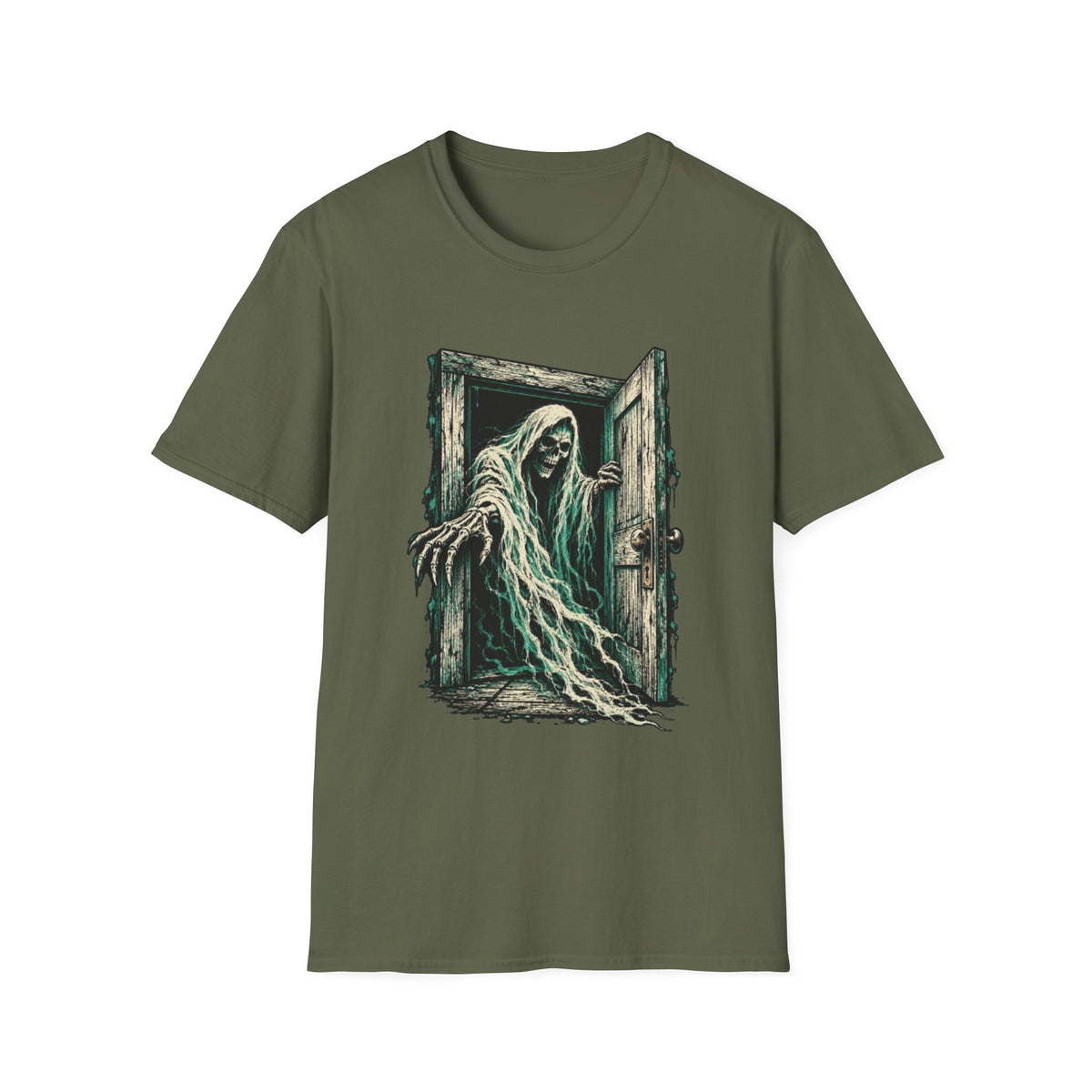 Haunted Door Grim Reaper Gothic Halloween T-Shirt