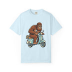 Sasquatch Scooter T-Shirt — Retro Bigfoot Riding Vespa Graphic Tee