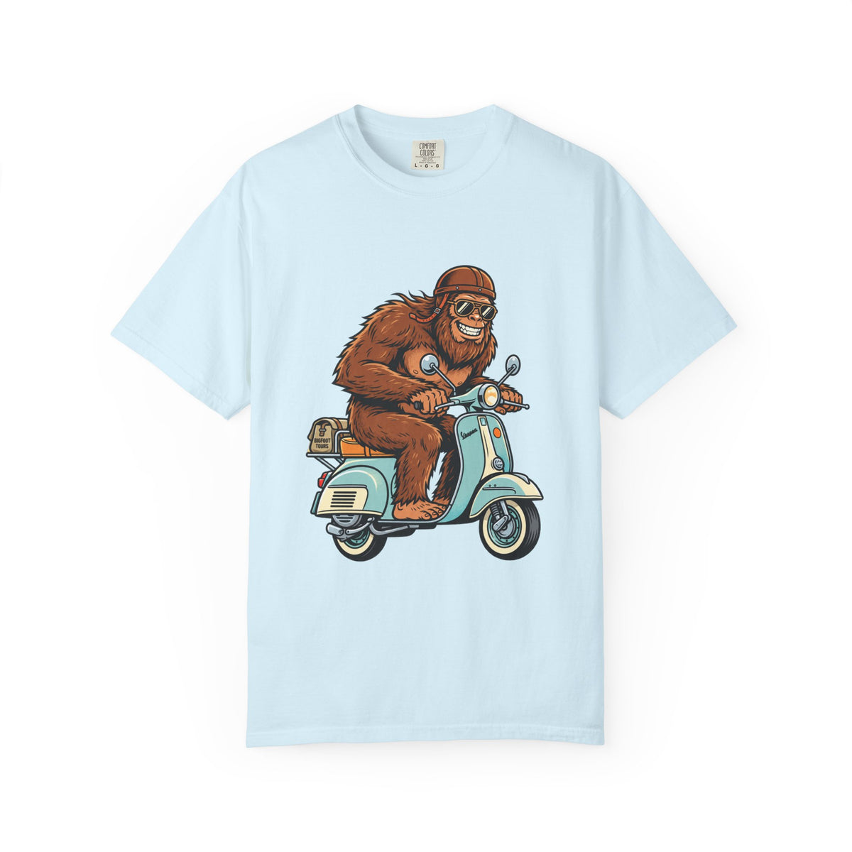 Sasquatch Scooter T-Shirt — Retro Bigfoot Riding Vespa Graphic Tee