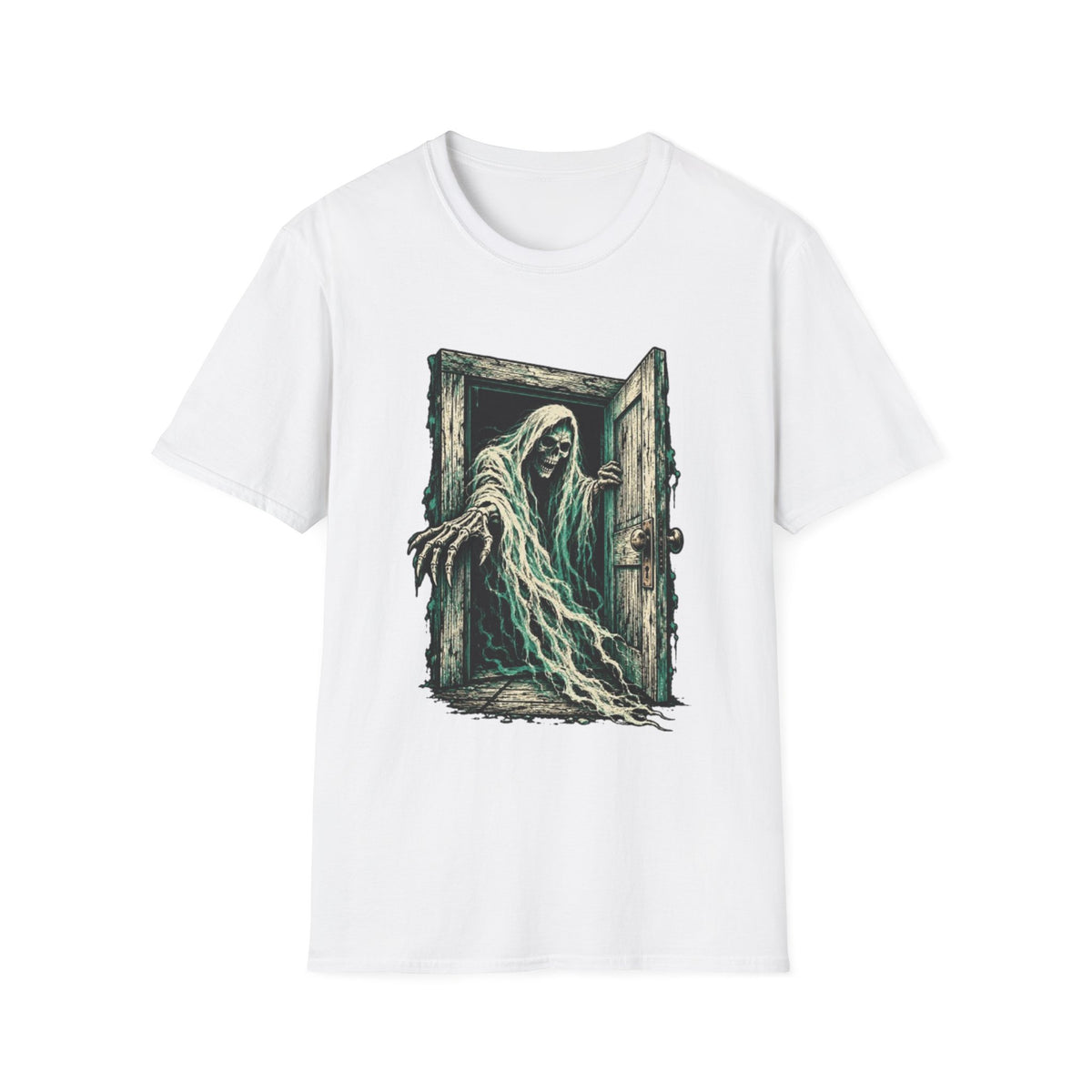 Haunted Door Grim Reaper Gothic Halloween T-Shirt