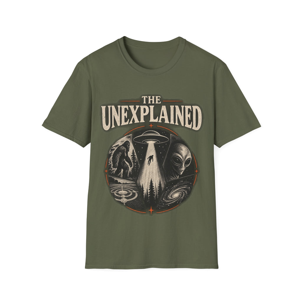 T-Shirt — "The Unexplained" UFO & Cryptid Mystery Graphic