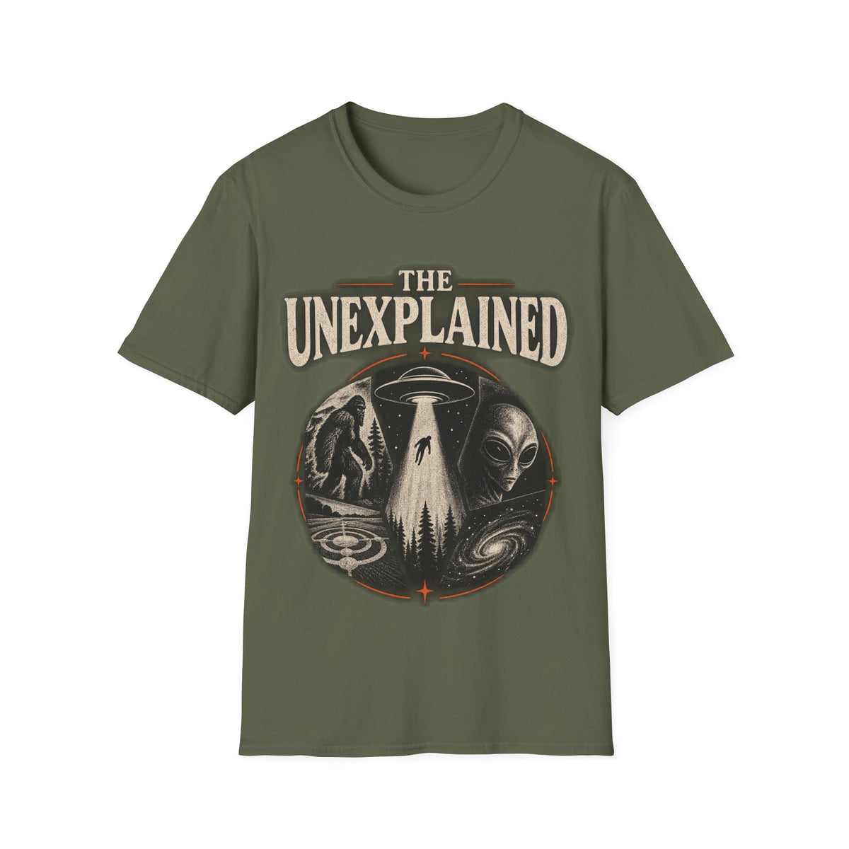 T-Shirt — "The Unexplained" UFO & Cryptid Mystery Graphic