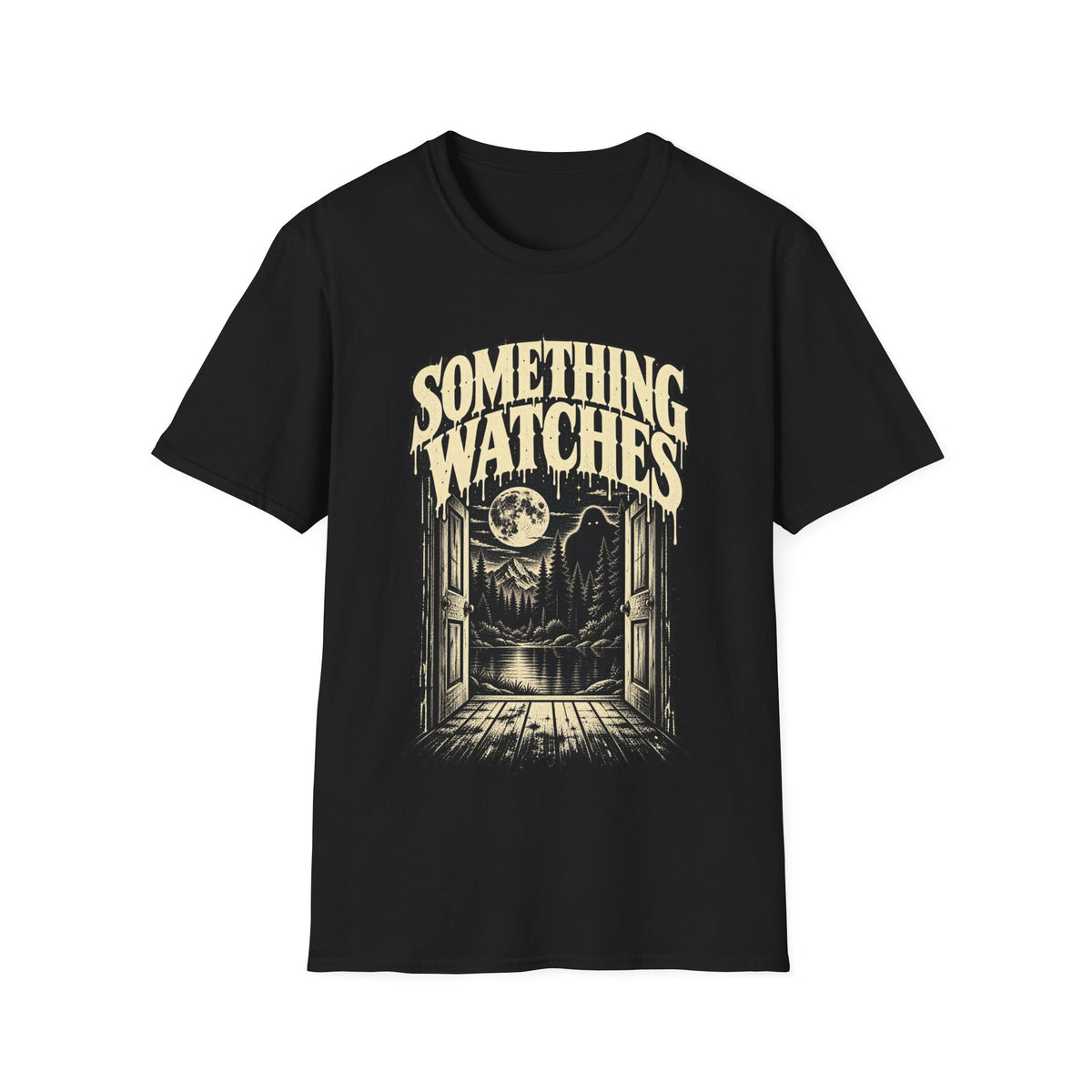 Something Watches T-Shirt — Spooky Moonlit Cabin Graphic Tee
