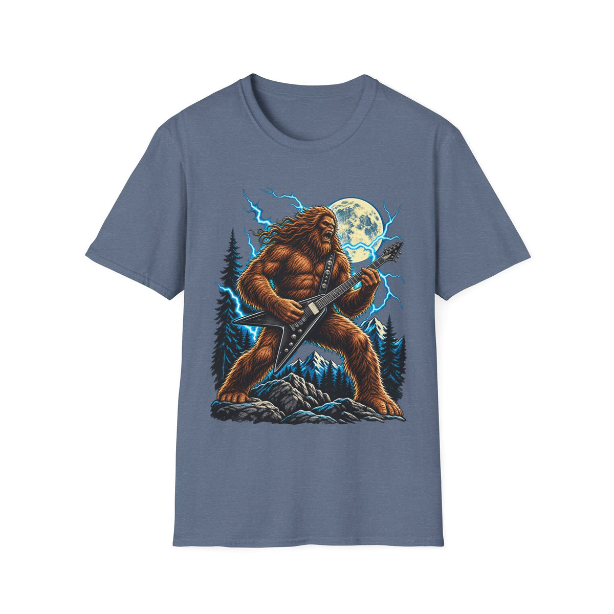 Bigfoot Playing Guitar Mountain Forest T-Shirt