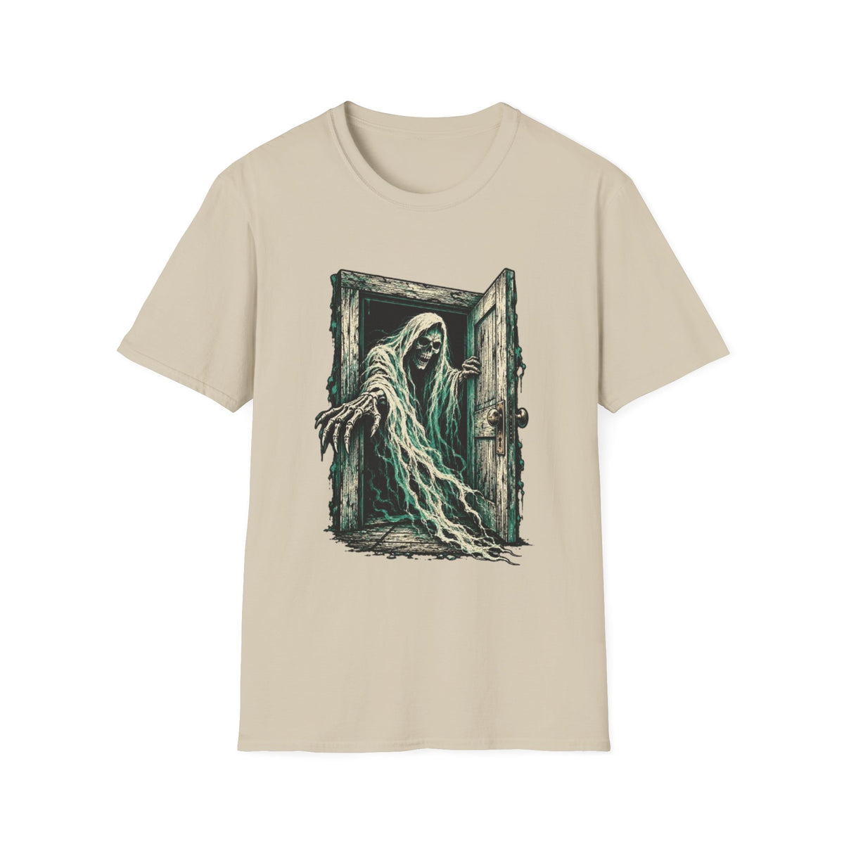 Haunted Door Grim Reaper Gothic Halloween T-Shirt