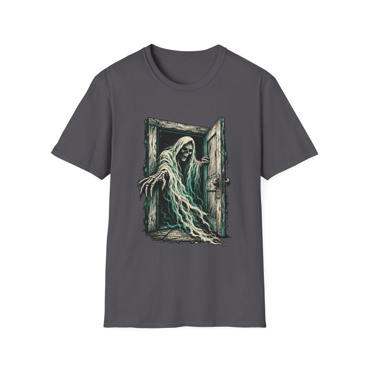 Haunted Door Grim Reaper Gothic Halloween T-Shirt