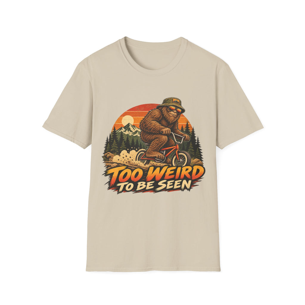 Too Weird to Be Seen Bigfoot Mountain Biking T-Shirt