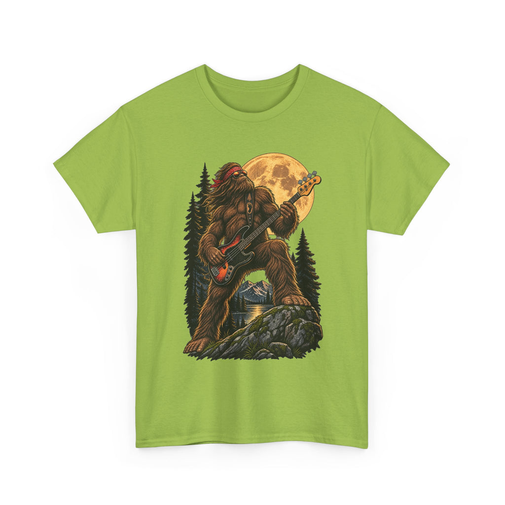 Bigfoot Playing Electric Guitar T-Shirt | Sasquatch Moon Forest Rock Tee