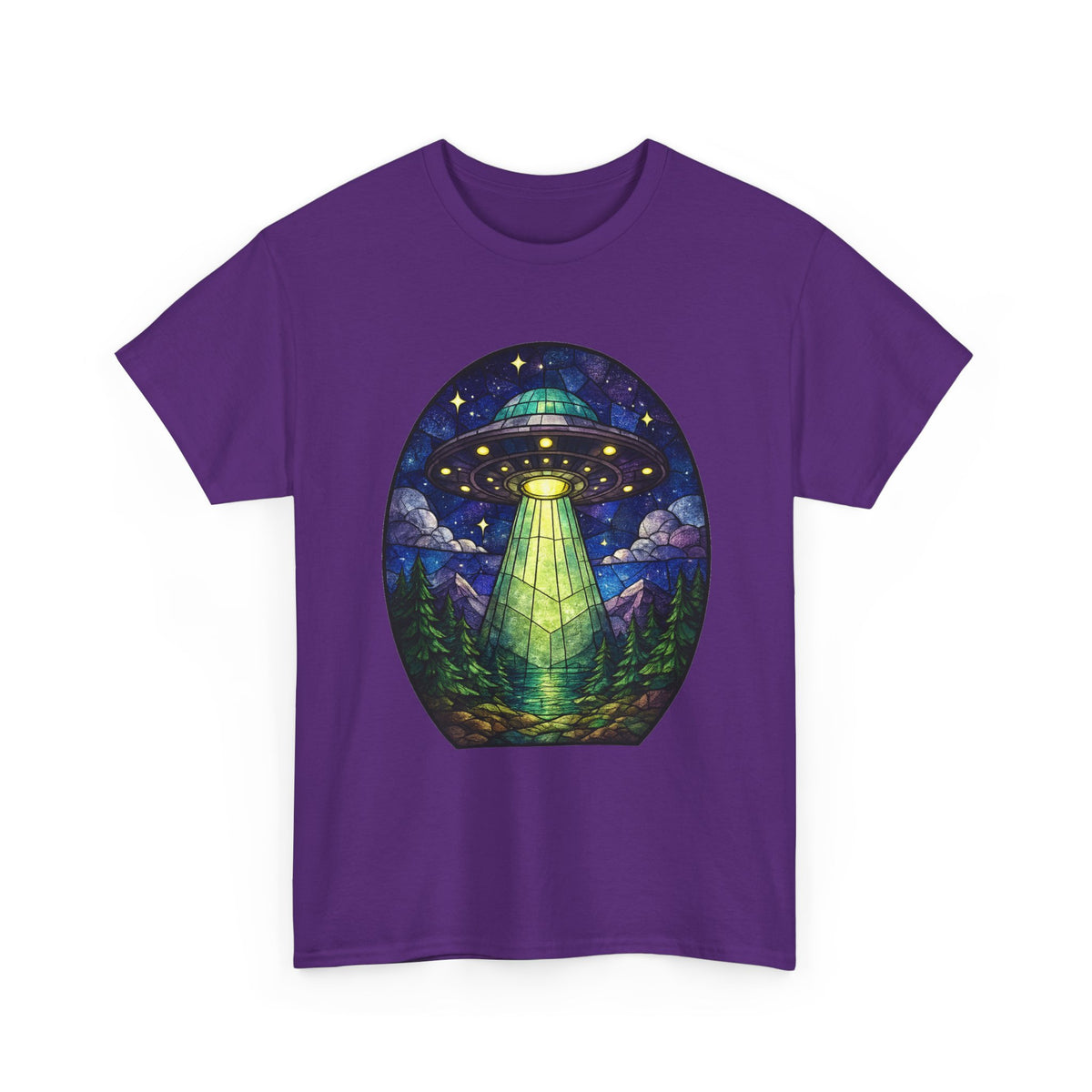 UFO Stained glass Shirt | Alien Spaceship Beam Woodland Night
