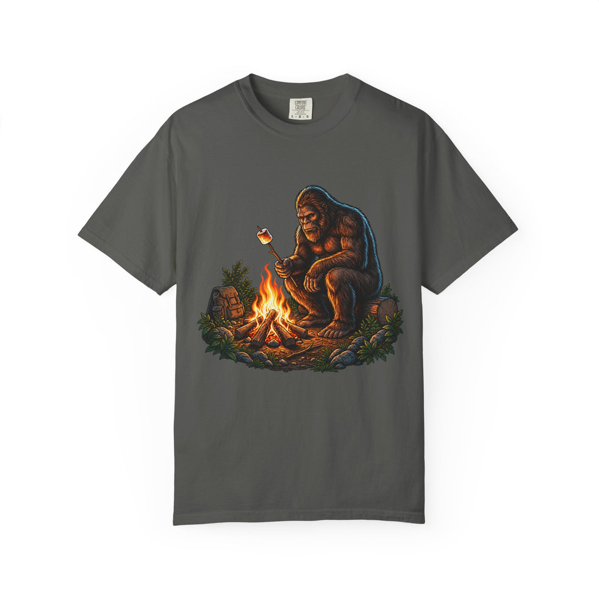Bigfoot Campfire T-Shirt — Sasquatch Roasting Marshmallow Outdoor Tee