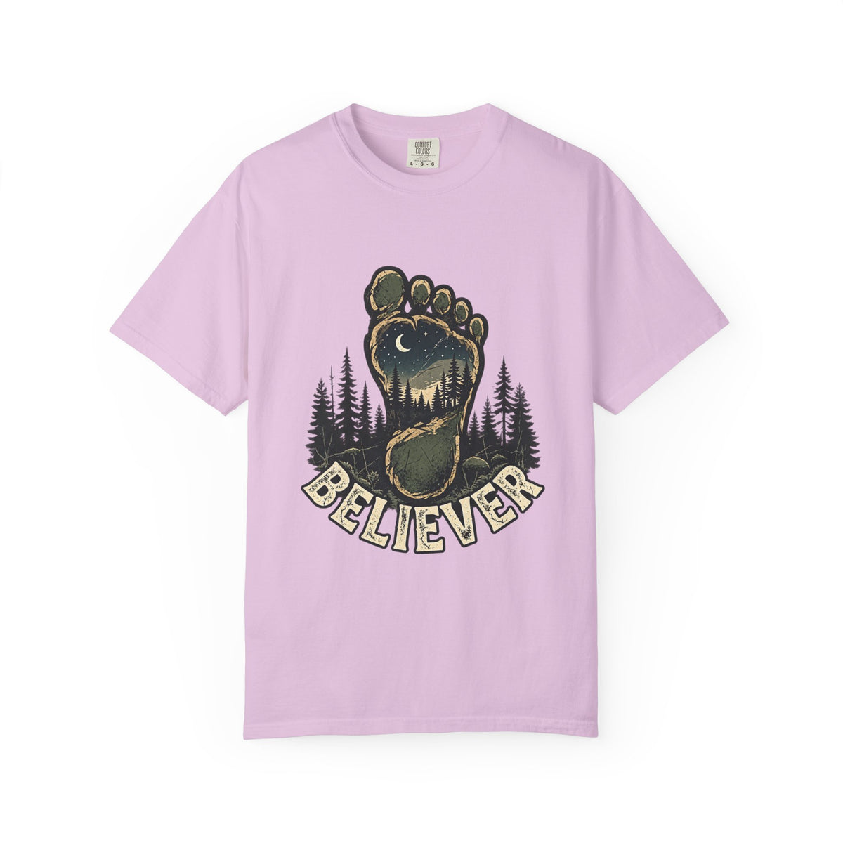 Believer Bigfoot Footprint T-Shirt — Sasquatch Forest Adventure Tee