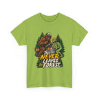 Bigfoot and Alien Illustration Tee | This Never Leaves the Forest, Forest Graphic Shirt