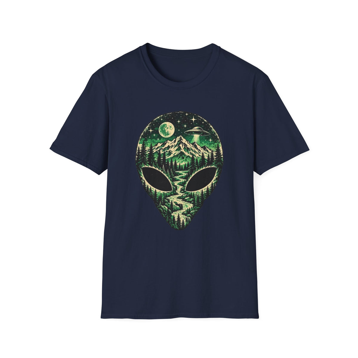 Mystical Mountain Alien T-Shirt – Retro UFO Lover Graphic Tee