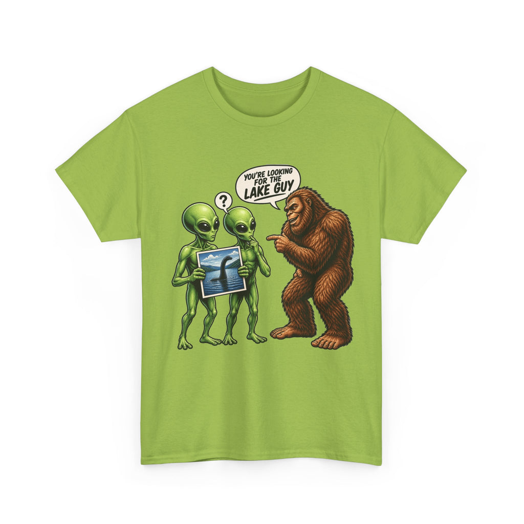 Alien Tourists Asking Bigfoot T-Shirt | Sasquatch, UFO, Funny Cryptid Design