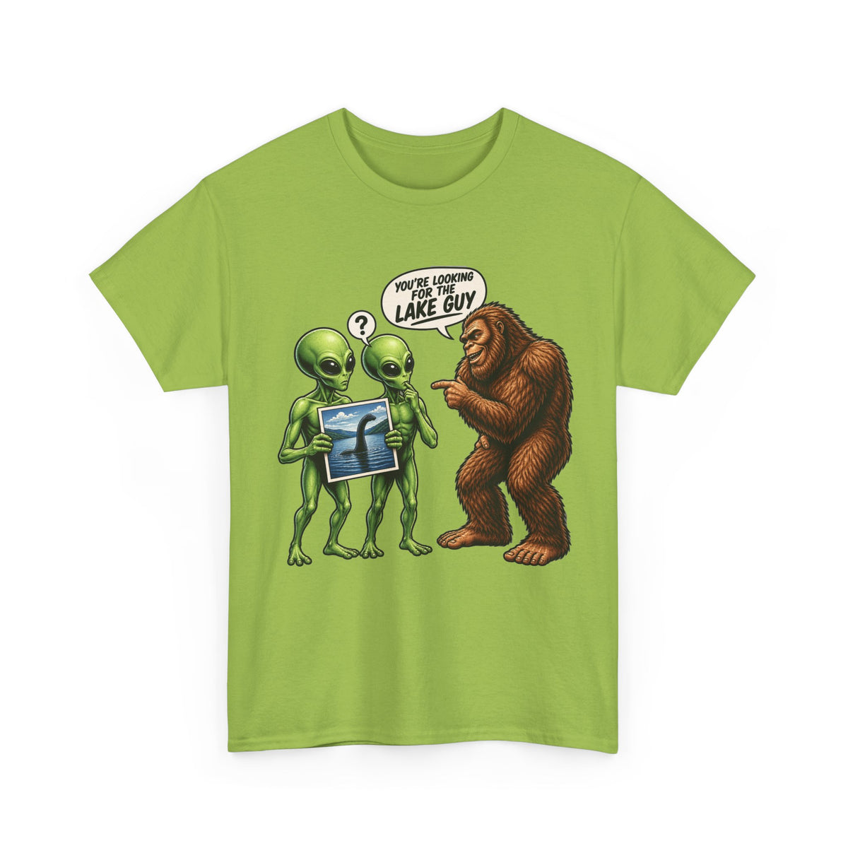 Alien Tourists Asking Bigfoot T-Shirt | Sasquatch, UFO, Funny Cryptid Design