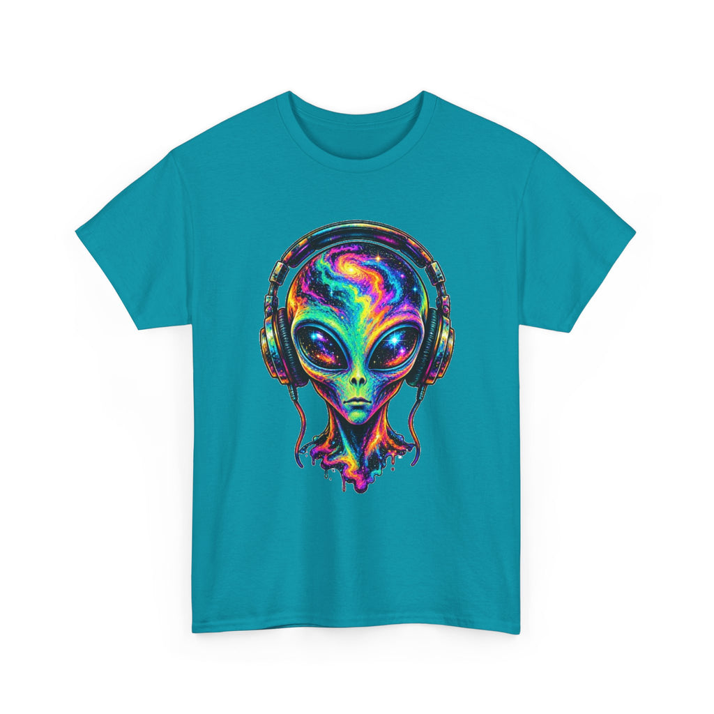 Alien Headphones T-Shirt – Colorful Cosmic UFO Graphic