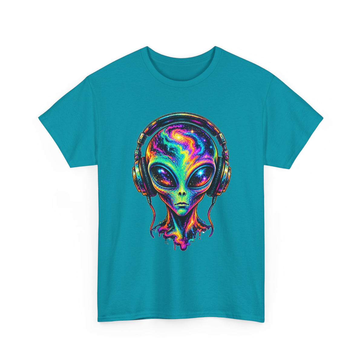 Alien Headphones T-Shirt – Colorful Cosmic UFO Graphic