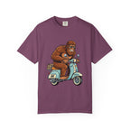 Sasquatch Scooter T-Shirt — Retro Bigfoot Riding Vespa Graphic Tee