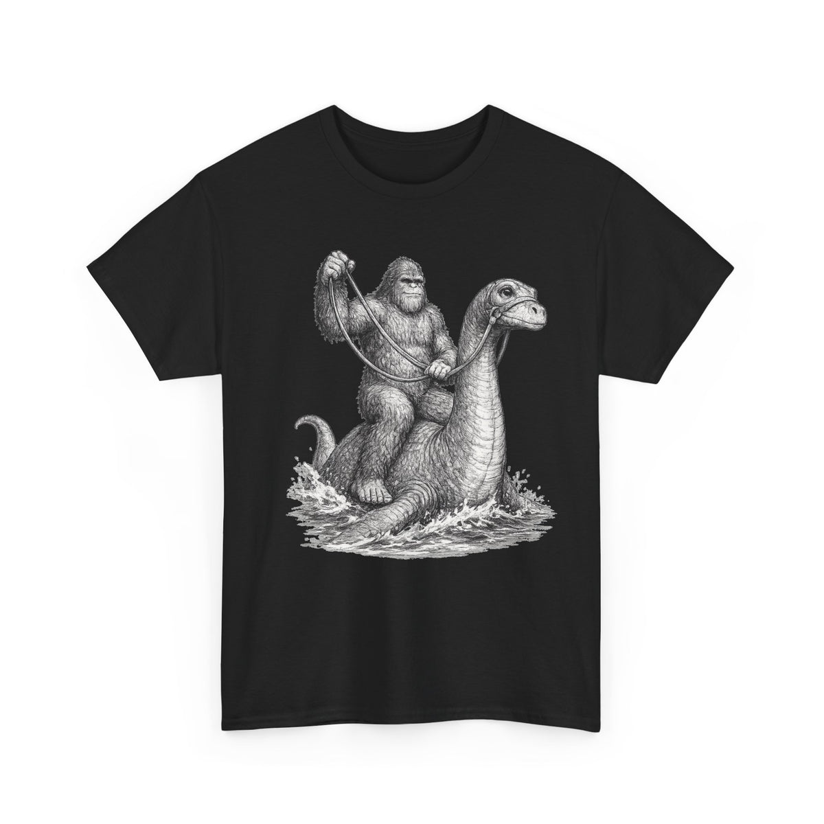 Gorilla Riding Loch Ness Monster T-Shirt | Vintage Monster Illustration