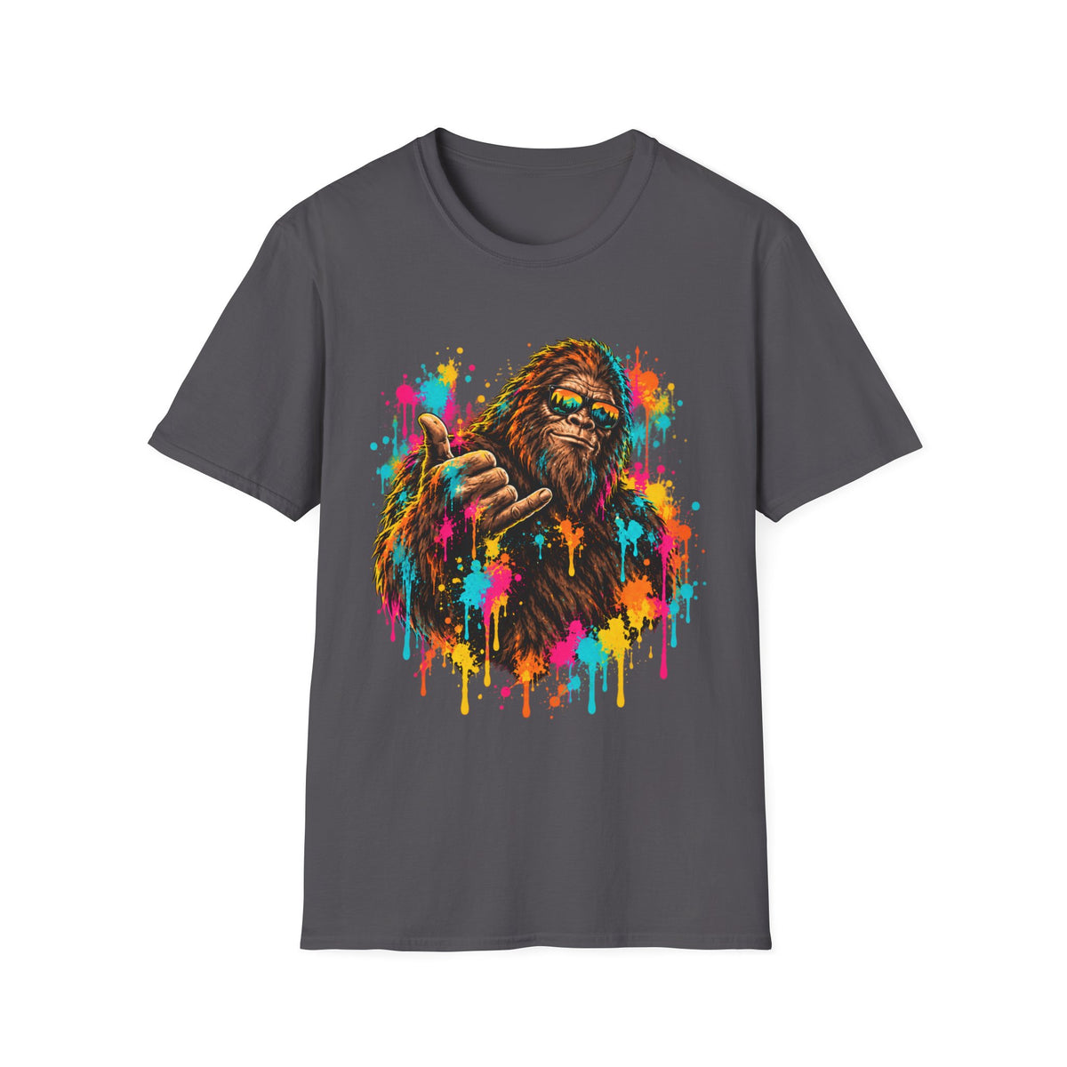 Colorful Bigfoot Paint Splatter  T-Shirt