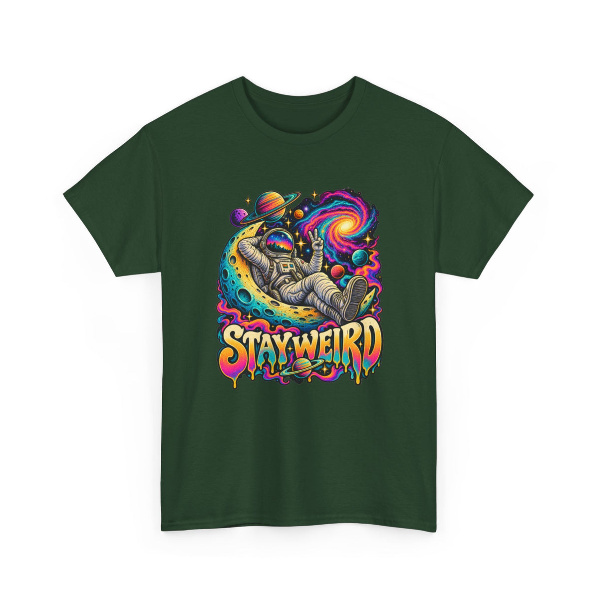 Stay Weird Astronaut Tee — Psychedelic Space Graphic T-Shirt