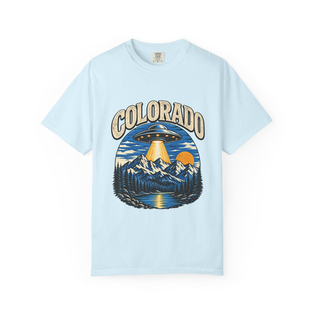 Colorado UFO Mountain T-Shirt — Retro Alien Abduction Scenic Tee