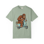 Sasquatch Scooter T-Shirt — Retro Bigfoot Riding Vespa Graphic Tee