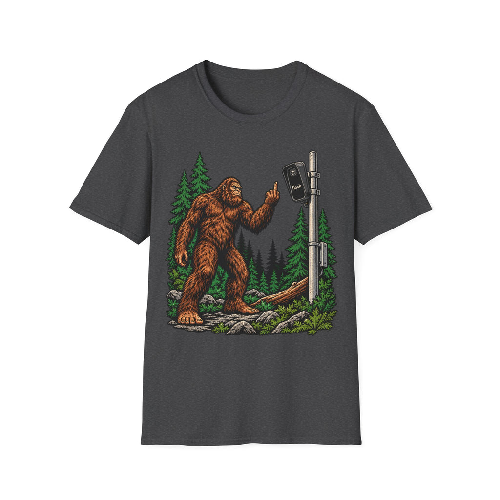 Bigfoot Flipping off flock camera tee