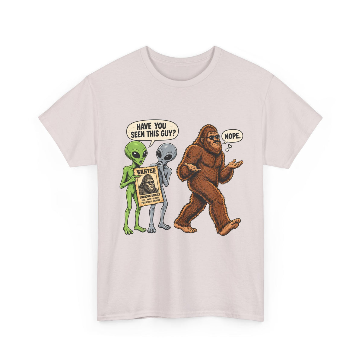 Have You Seen This Guy? Bigfoot and Alien Funny Graphic T-Shirt