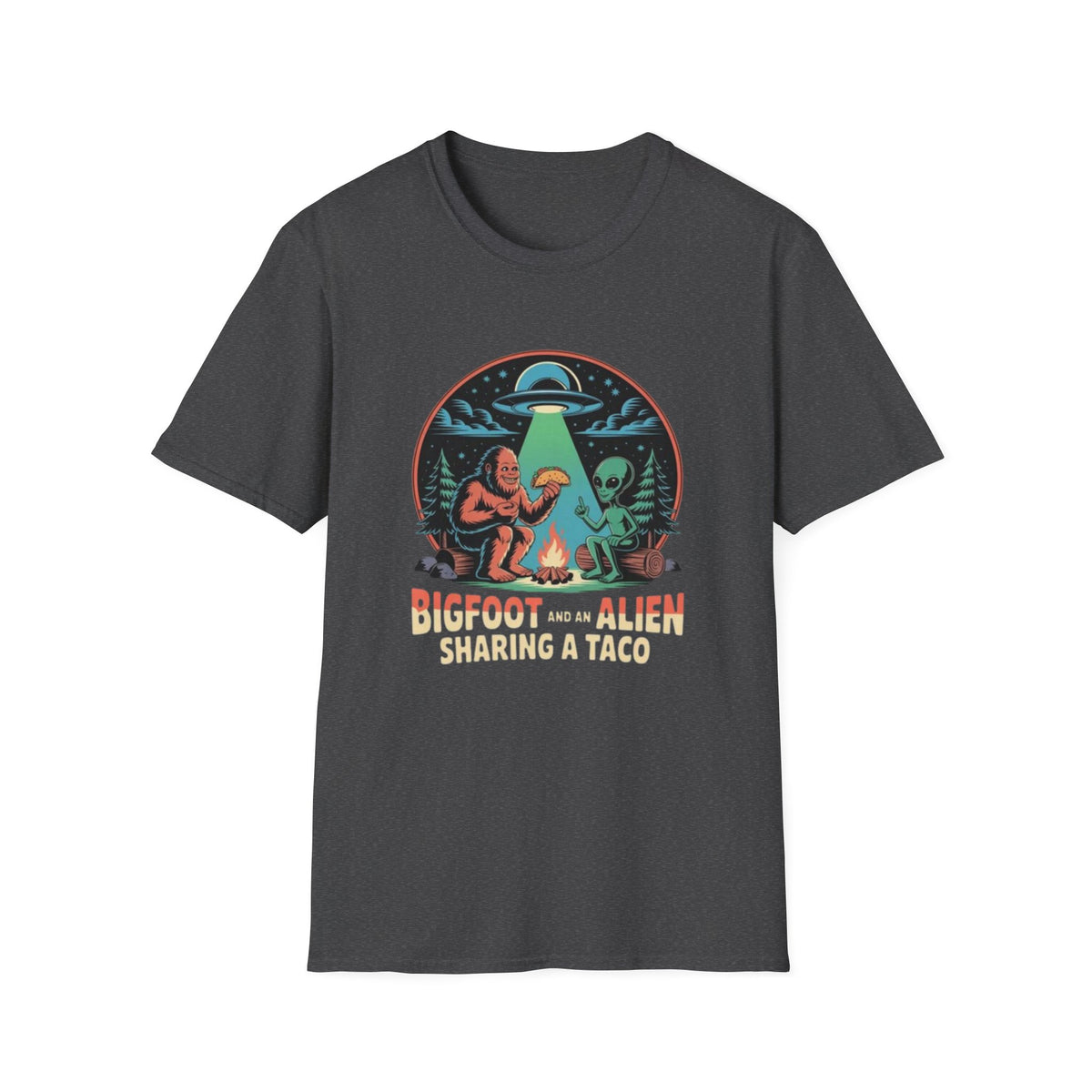 Bigfoot and Alien Sharing a Taco Graphic T-Shirt