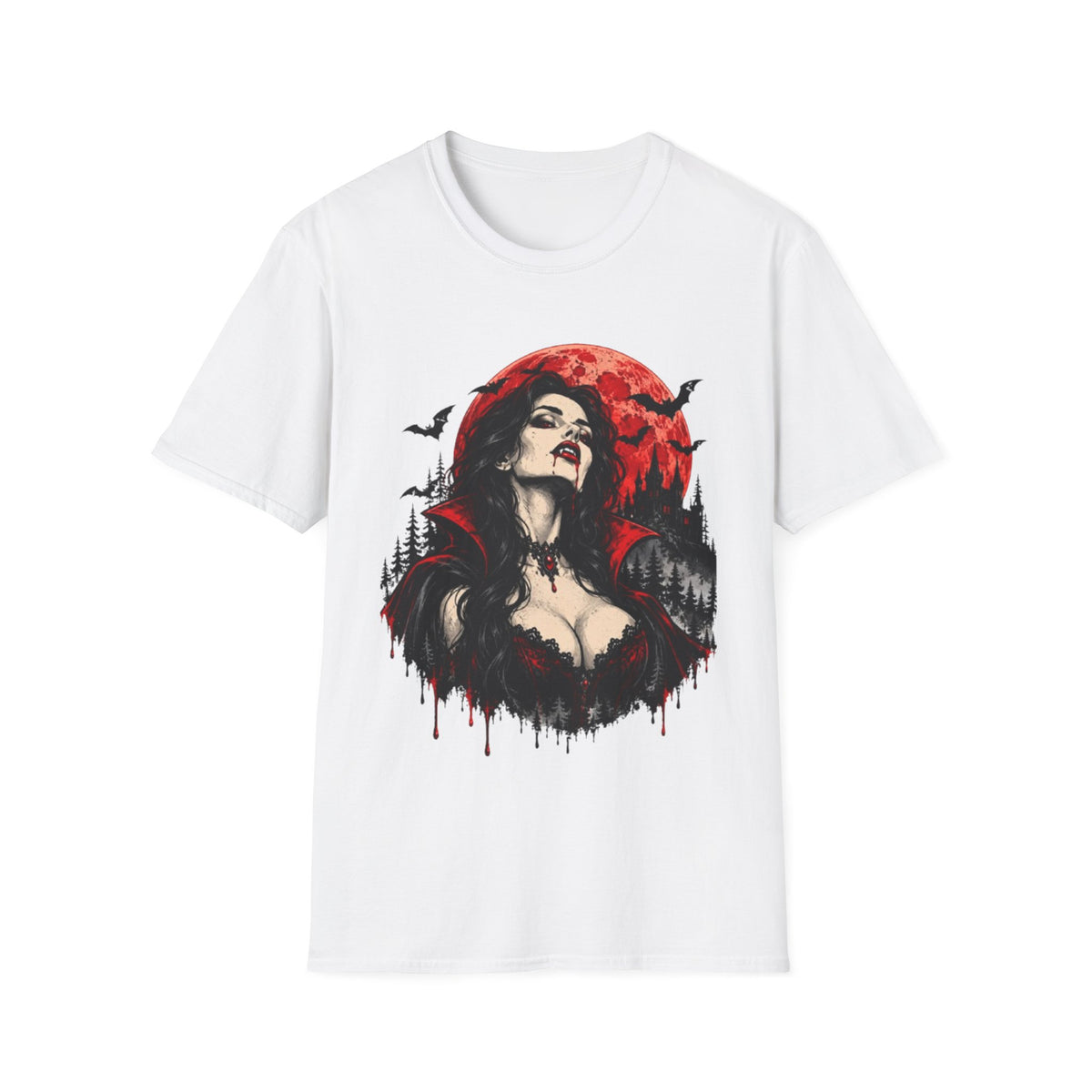 Vampire Night T-Shirt — Gothic Woman Red Moon Horror Tee