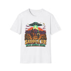 “Saddle Up We’re Leaving Earth” Retro Western Alien Tee