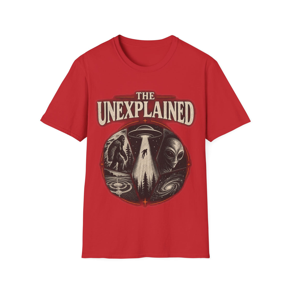 T-Shirt — "The Unexplained" UFO & Cryptid Mystery Graphic