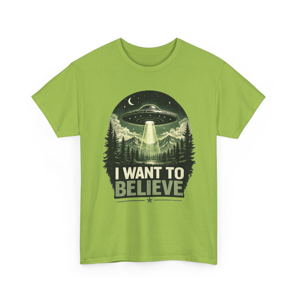 I Want to Believe UFO Tee | Alien Spaceship, Forest Abduction Design