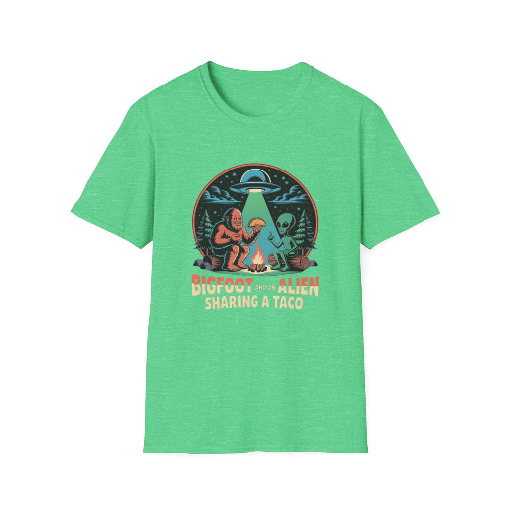 Bigfoot and Alien Sharing a Taco Graphic T-Shirt