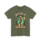 Beam Me Up Partner T-Shirt | Cowboy Alien Desert Illustration