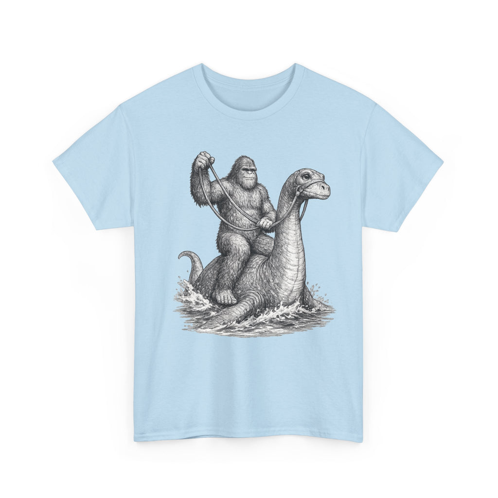 Gorilla Riding Loch Ness Monster T-Shirt | Vintage Monster Illustration