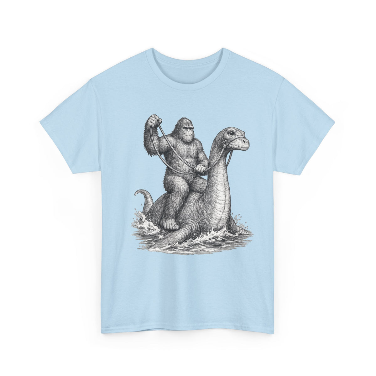 Gorilla Riding Loch Ness Monster T-Shirt | Vintage Monster Illustration