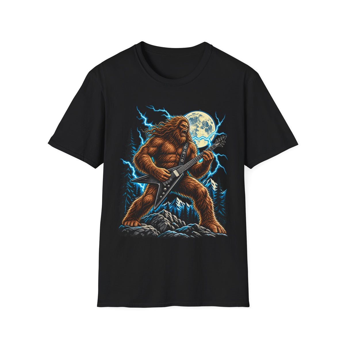 Bigfoot Playing Guitar Mountain Forest T-Shirt