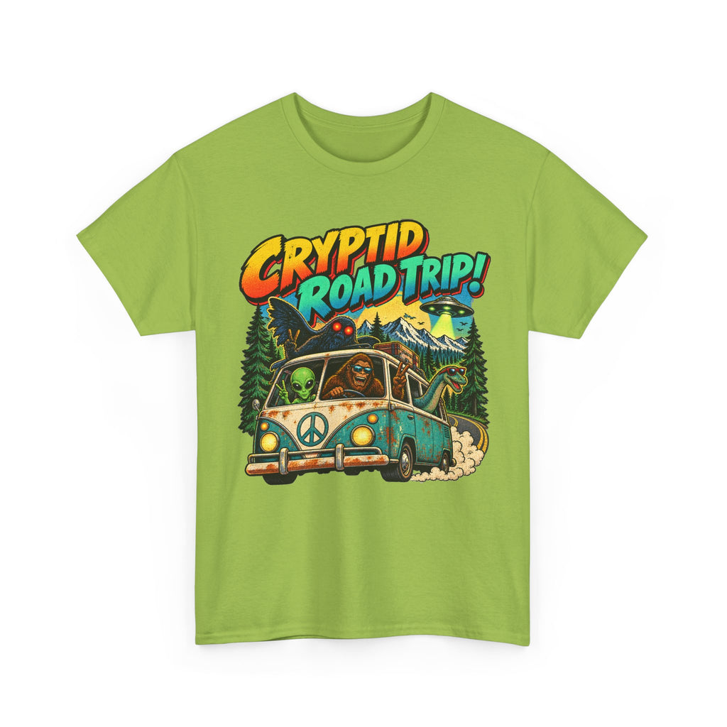 Cryptid Road Trip T-Shirt – Vintage Bigfoot Camper Adventure Tee