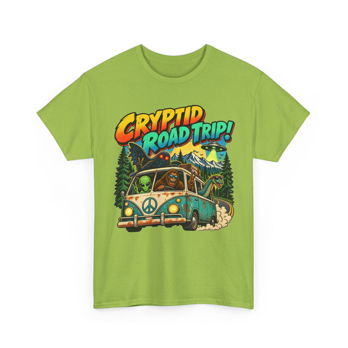 Cryptid Road Trip T-Shirt – Vintage Bigfoot Camper Adventure Tee