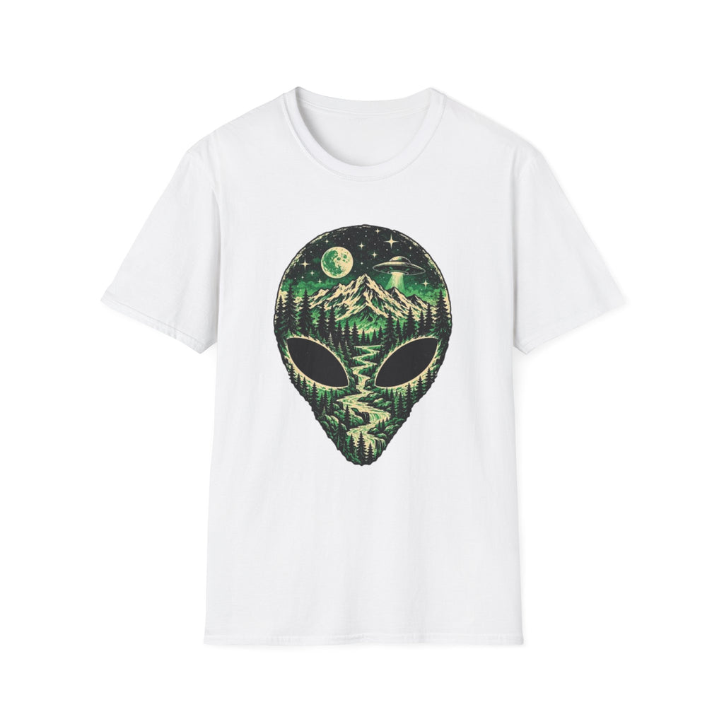Mystical Mountain Alien T-Shirt – Retro UFO Lover Graphic Tee