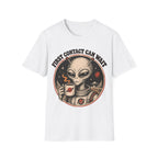 Alien Astronaut T‑Shirt - "First Contact Can Wait" Coffee Space Tee